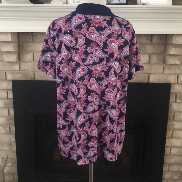 Land’s End Blue Pink Paisley Polo Style Shirt size Large Petite - Picture 4 of 9